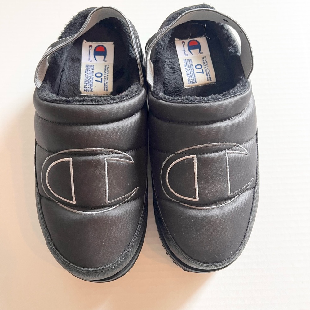 Champion Black Quilted Slip-On Clogs with Embroidered Logo